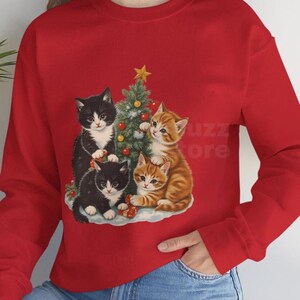 Vintage Cat Christmas Sweater, Retro Christmas Tree Sweatshirt, Cute Cat Sweatshirt, Cute Cat Shirt, Cat Lover Gift, Cat Christmas Gift