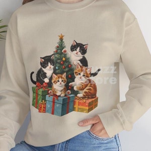Vintage Cat Christmas Sweatshirt, Retro Cat Sweater, Cute Cat Shirt, Cat Lover Gift, Cat Christmas Gift, Cute Cat Christmas Sweatshirt