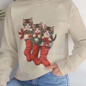 Vintage Cat Stocking Sweater, Retro Cat Christmas Sweater, Cute Cat Christmas Sweatshirt, Cat Lover Sweater Gift, Retro Holiday Sweatshirt