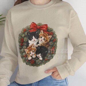 Retro Cat Christmas Wreath Sweater, Vintage Cat Christmas Sweatshirt, Cute Cat Christmas Holiday Sweater, Christmas Tshirt, Cat Lover Gift