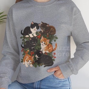 Retro Cute Cat Christmas Sweatshirt, Vintage Cat Christmas Sweater, Cat Lover Christmas Gift, Classic Christmas Shirt, Cute Cat Sweater