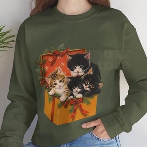 Retro Cat Christmas Sweater, Vintage Cute Cat Christmas Sweatshirt, Vintage Cute Kittens Sweater, Cat Lover Christmas Gift, Xmas Sweater