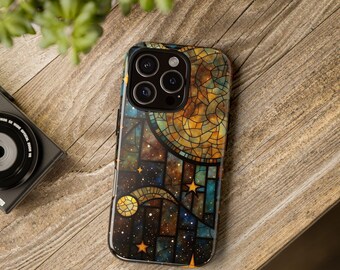Celestial Stained Glass Phone Case: Moon & Stars Design