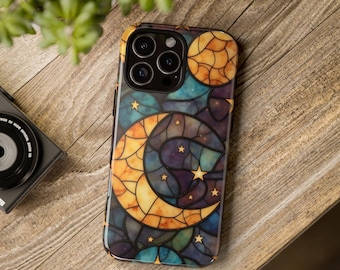 Stained Glass Moon and Stars Phone Case: Celestial Space Gift