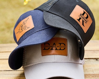Custom Trucker Snapack Hat With Leather Patch,Father’s Day Gift, Personalized Trucker Hat With Patch,New Dad Present,Dad Gift,Grandpa Gift