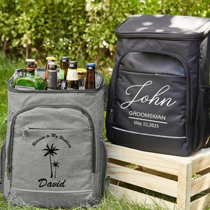 パーソナライズされた花婿の付添人用クーラーバックパック、カスタムランチクーラーバックパック、花婿の付添人へのギフト、ハイキング用クーラーバックパック、ゴルフ用ビールクーラー、彼へのギフト