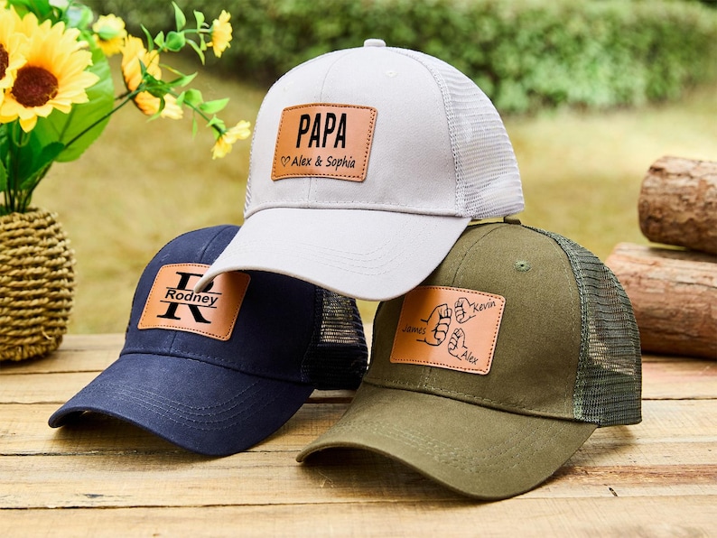 Personalized Dad Hat From Kids,Fathers Day Gift,Engraved Dad Hat With Leather Patch,Dad Baseball Hats,Custom Dad Cap, Dad Gift From Daughter image 1