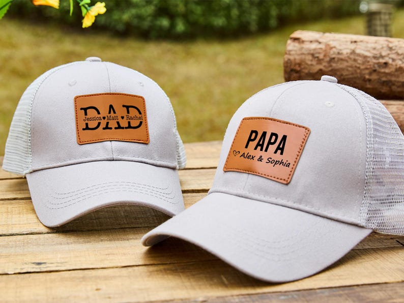 Personalized Dad Hat From Kids,Fathers Day Gift,Engraved Dad Hat With Leather Patch,Dad Baseball Hats,Custom Dad Cap, Dad Gift From Daughter image 2