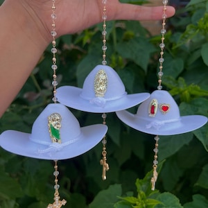 tejanas | sombreros | car charm | rear view mirror | regalos | Mexican | cute | San Judas Tadeo | Virgen de Guadalupe | Virgencita