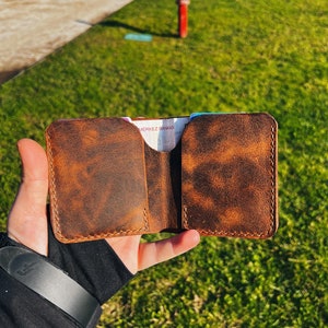 Handgefertigte Brieftasche aus Echtleder, Minimalistische Lederbrieftasche mit Kartenfächern, Schlanke Bargeldfach-Brieftasche, RFID-blockierende Lederbrieftasche