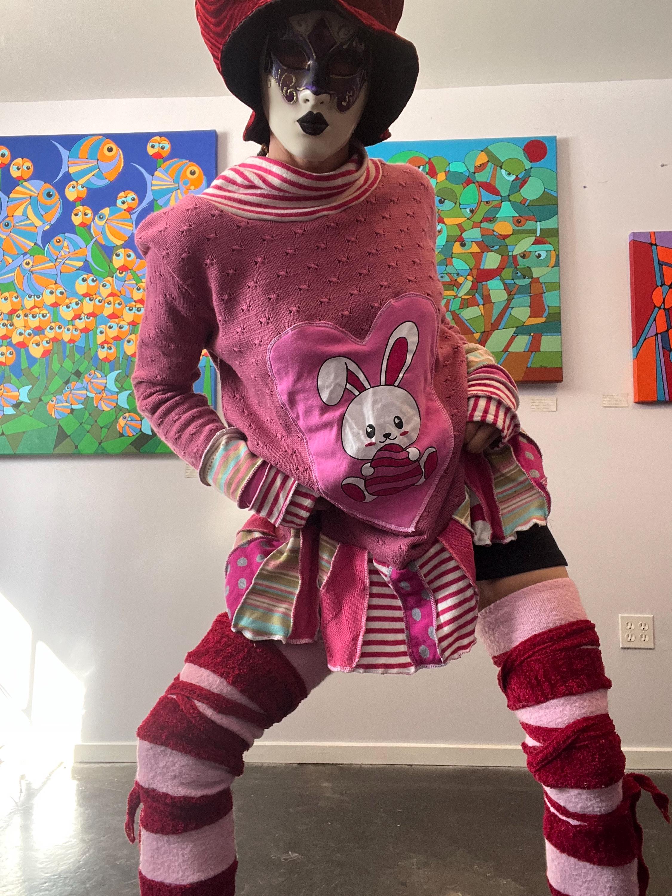 Bad Bunny Whimsical Wabbit Pink Sweater Nonwool Sweater Tunic Funky ...