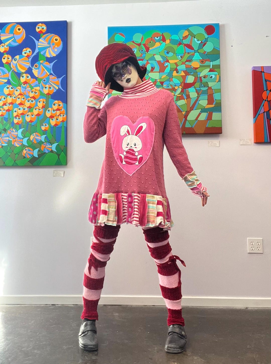 Bad Bunny Whimsical Wabbit Pink Sweater Nonwool Sweater Tunic Funky ...
