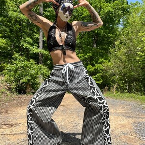 Black Hot Pink Trippy Stretch Denim Bohemian Flare Bell Black Hot Pink Trippy Stretch Denim Bohemian Flare Bell