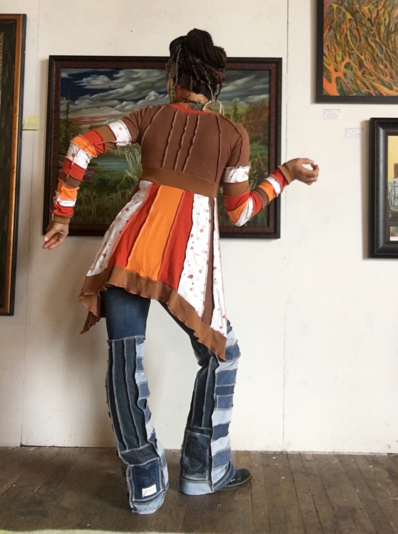 Plant Goals Harvest Dreams pumpkin autumn orange brown tunic upcycled cotton ooak