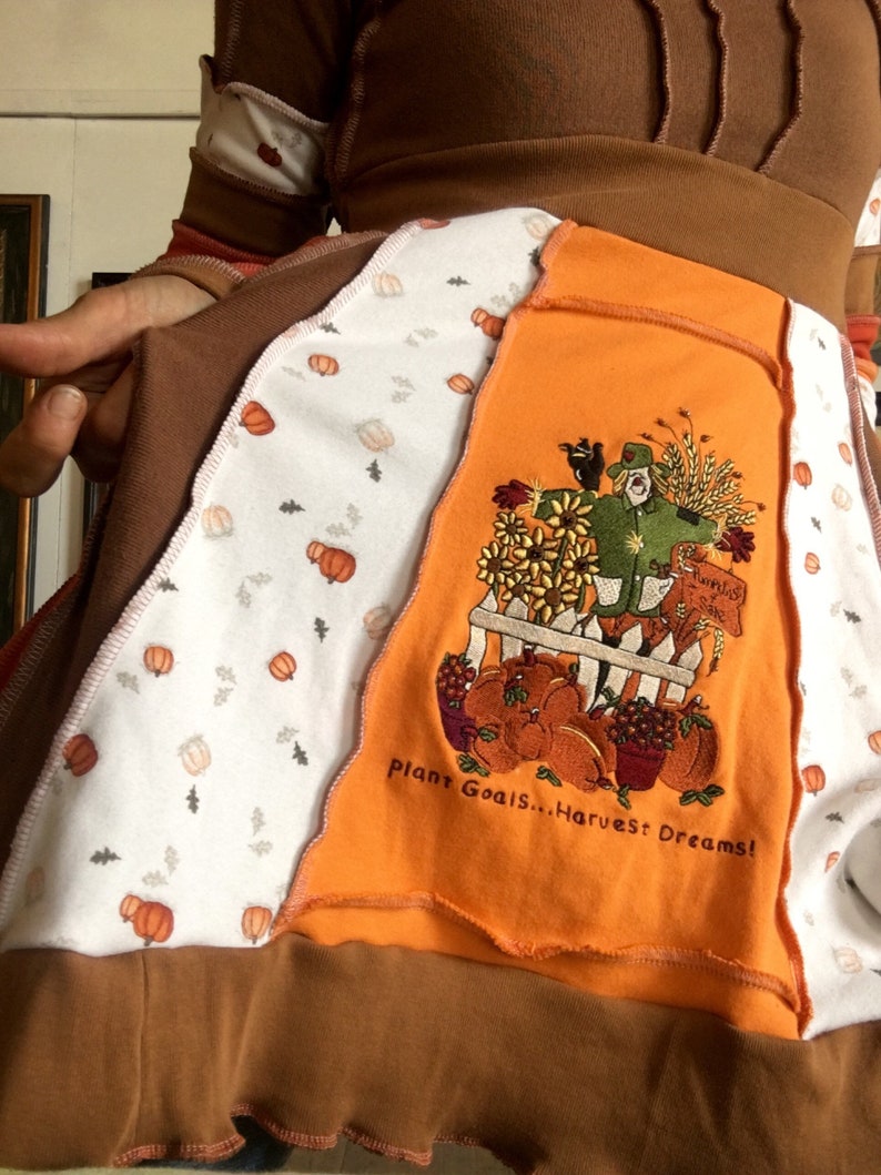 Plant Goals Harvest Dreams pumpkin autumn orange brown tunic upcycled cotton ooak
