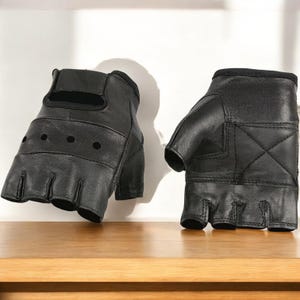 Men’s Leather Fingerless Motorcycle Gloves – Gel Padded Palm, Adjustable Strap, Breathable Cowhide – Size Large