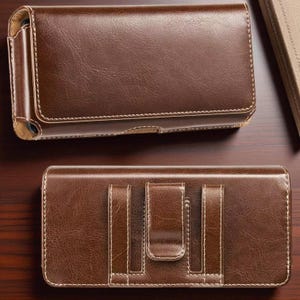 Leather Phone Holster with Belt Clip & Loop, Vertical Carrying Case Pouch for iPhone Samsung, Secure Magnetic Closure