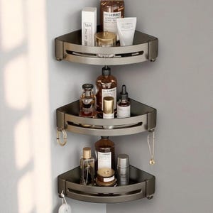 3-Tier Corner Shower Caddy Shelf, Wall Mounted Bathroom Storage Rack with Hooks, Rustproof Aluminum Organizer