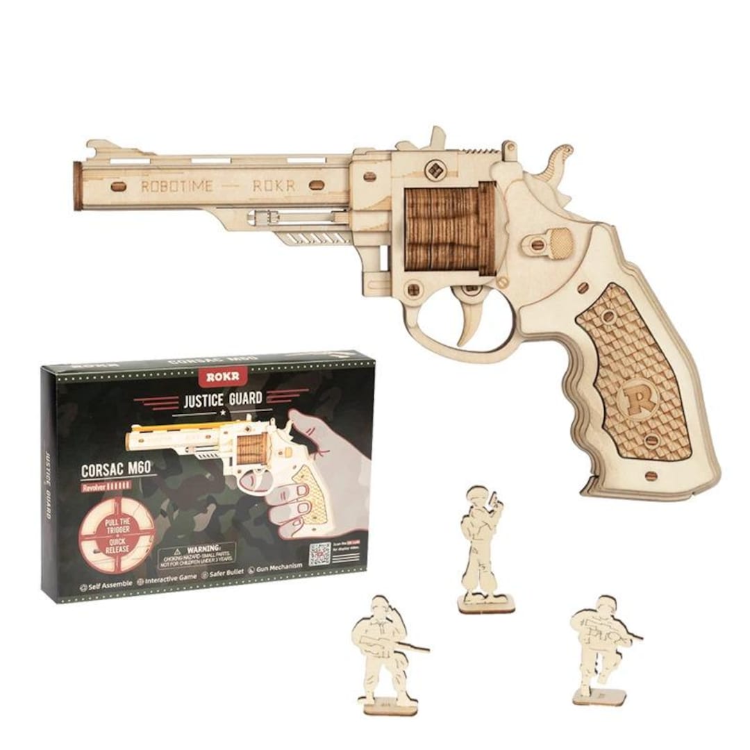 Revolver Toy Build DIY 3D Wooden Scatter Revolver Puzzle, Rubber Band Shooting Model Kit ...