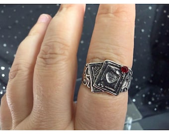 Playing Cards Ring Size 7.5, Silver Tone Ace Card Statement Ring