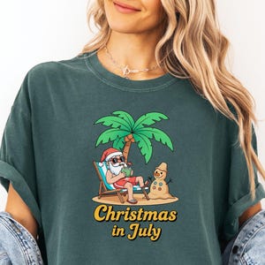 Comfort Colors® Santa Summer Shirt Christmas In July Shirt Christmas In Summer Shirt Xmas In July Gift Tropical Christmas Shirt Xmas Summer