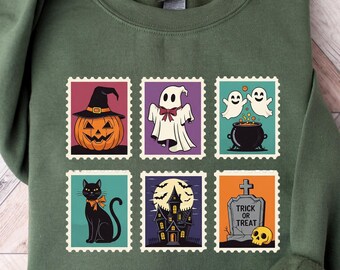 Funny Halloween Postage Stamp Sweatshirt Halloween Postage Shirt Fall Stamps Sweatshirt Retro Halloween Outfit Halloween Stamps Crewneck