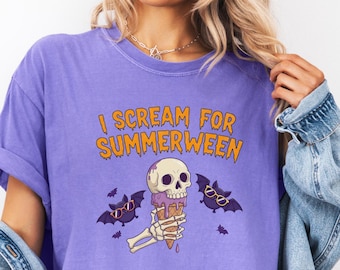 Comfort Colors®  I Scream for Summerween T-Shirt for Her Summer Vibe Tee Funny Ghost Shirt Retro Halloween Shirt Spooky Season Shirt