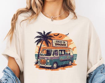 Komfort Colors® I Screme for Summerween T-Shirt für Sie Sommer Vibe Tee Lustiges Eis Liebhaber Shirt Retro Halloween Shirt Gruseliges Saison T-Shirt