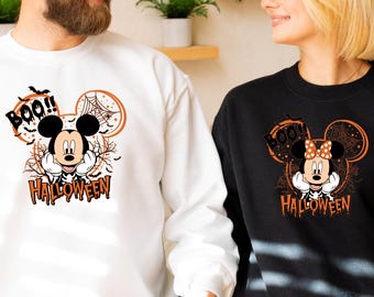 Halloween Couple Shirt Disneyland Mickey and Minnie Sweatshirt Minnie Halloween Tee Retro Disney Halloween Sweatshirt Halloween Matching Tee
