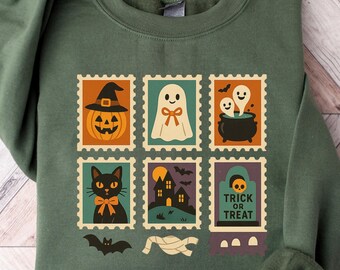 Cute Halloween Postage Stamp Sweatshirt Halloween Postage Shirt Fall Stamps Sweatshirt Retro Halloween Outfit Halloween Stamps Crewneck
