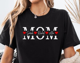 Aangepast mama-shirt met kindernaam op gepersonaliseerd mama-t-shirt zwangerschap onthullen shirt moeder in spe cadeau voor moeder Moederdag cadeau voor moeder shirt