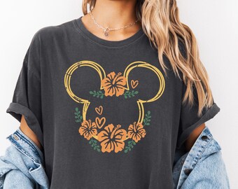 Maglietta Comfort Colors® Disney Floral Mickey Head Maglietta personalizzata Disney Minnie Maglietta Minnie Head Maglietta Disney Mickey Maglietta Hello Spring Disney