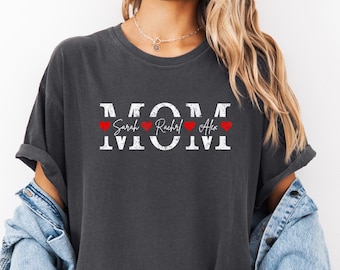 Comfort Colors® Custom Mama-shirt met kindernaam op gepersonaliseerd mama-T-shirt Zwangerschap onthullend shirt Moederdagcadeau voor moeder Shirt mama-T-shirt