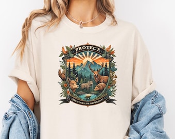 Camiseta Comfort Colors® Respeta a los lugareños Camiseta moderna con peces Estilo inspirado en el océano Salva el planeta Camiseta ambiental para amantes de la naturaleza de Granola Girl