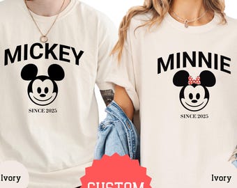 Comfort Colors® Vintage Mickey und Minnie Paar Shirt Individuell Passendes Disney Vintage Paar Disney T-Shirt Mickey und Minnie Silhouette Tee