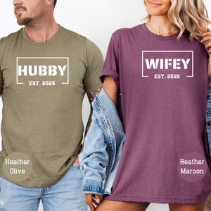 Custom Wifey and Hubby Shirt Wedding Party Shirt Honeymoon Shirt Wedding Shirt Wife and Hubs T-Shirt Just Married Shirts Matching Couple Tee