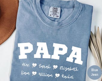 Comfort Colors® 子供の名前入りカスタムパパTシャツ かわいい父の日ギフト お父さんへのクリスマスプレゼント 新しいパパシャツ カスタムパパシャツ お父さんへのギフト