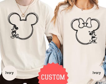 Comfort Colors® Vintage Mickey und Minnie Paar Shirt Individuell Passendes Disney Vintage Paar Disney T-Shirt Mickey und Minnie Silhouette Tee