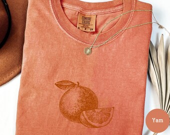 Comfort Colors® Vintage Orange T-Shirt Pastel Drawing Oranges Shirt Retro Fruit Graphic Tee Retro Fruit Graphic Tee Summer Vacation Shirt