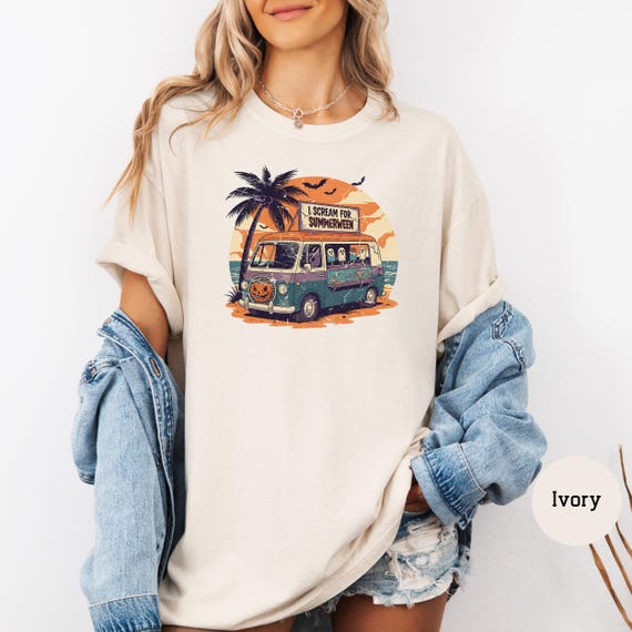 Comfort Colors®  I Scream for Summerween T-Shirt for Her Summer Vibe Tee Funny Ice Cream Lover Shirt Retro Halloween Shirt Spooky Season Tee