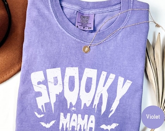 Comfort Colors® Spooky Mama Halloween-T-shirt Retro Halloween-shirt voor moeder Halloween-moedershirt Spooky Season-T-shirt Leuk herfst-T-shirt