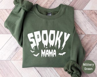 Spooky Mama Halloween Sweatshirt Retro Halloween Sweatshirt For Mother Halloween Mom Shirt Spooky Season T-Shirt Funny Fall Hoodie for Her