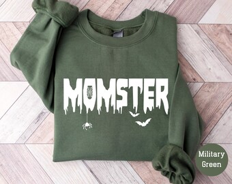 Momster Halloween Sweatshirt Retro Halloween Sweatshirt For Mother Halloween Mom Shirt Spooky Season T-Shirt Funny Fall Hoodie for Her