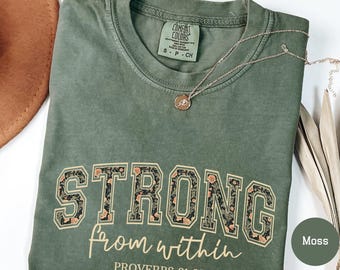 Comfort Colors® She is Strong Proverbs 31:25 T-Shirt Religious Shirt Christian Shirt Faith Shirt Bible Verse Shirt Religious Gift Bible Tee