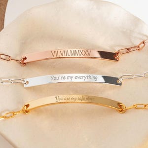 Personalized Bar Bracelet, Custom Name Bracelet, Roman Numeral Bracelet, Coordinate Bracelet, Engraved Bracelet, Birthday Gift for Her Him,