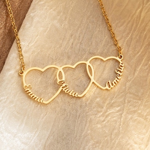 Multi Heart Name Necklace, Family Name Necklace with Heart, Kid Name Necklace for Mom, Couple Necklace, Name Jewelry, Birthday Gifts for Her
