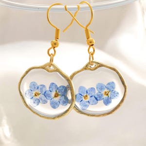 Handmade Real Pressed Flower Earrings, Forget Me Not Real Flower Earrings, Resin Embossed Earrings, Bridesmaid Gift, Christmas Gift for Mom