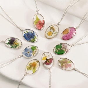 Collar de flores para el mes de nacimiento, collar de resina con flores prensadas, collar de flores reales, collar de flores secas, regalo de cumpleaños, regalo de dama de honor