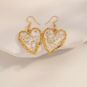 Real Flower Earring - Dried Flower Dangle Drop Earrings - Baby&#39;s Breath Earrings - Resin Real Pressed Flower Jewerly - Birthday Gift For Her