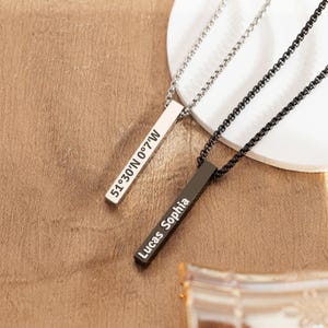 Collar con nombre personalizado, collar con barra vertical para hombre, colgante con nombre grabado, regalo para el Día del Padre para papá y abuelo, regalo para él